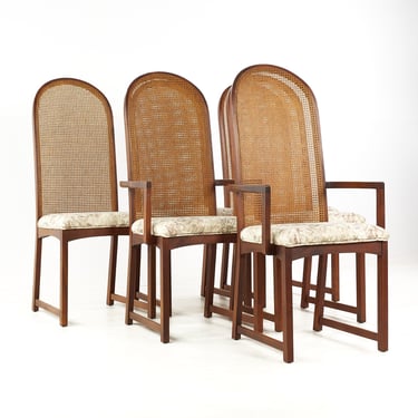 Milo Baughman for Directional Mid Century Walnut and Cane Back Dining Chairs - Set of 6- mcm 