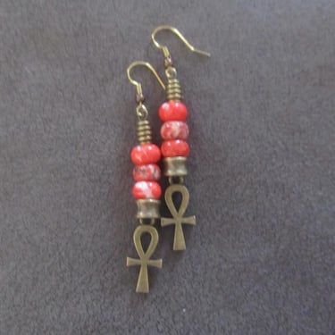 Ankh Egyptian African earrings, fertility symbol, kemetism, orange 