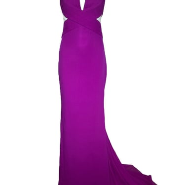 Lorena Sarbu Magenta Mesh Cut Silk Red Carpet Gown