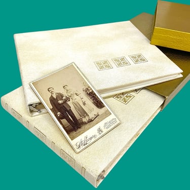 Vintage Photo Albums 1960s Retro Size 14x11 Mid Century Modern + Cream/Gold + Vinyl Covers + Set of 2 + Each holds + Keepsakes + Portraits 