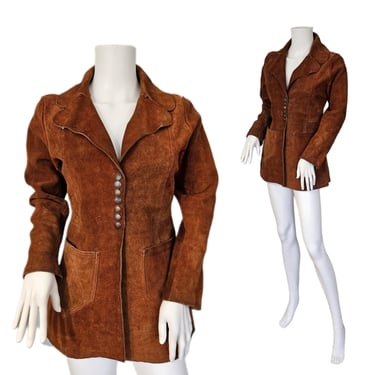 1970's Rust Brown Suede Hippie Jacket I Sz Med I Belted Back 