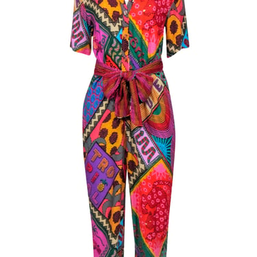 Farm - Red &amp; Multi-Colored 'Dotted Patch Scarf' Jumpsuit Sz XS