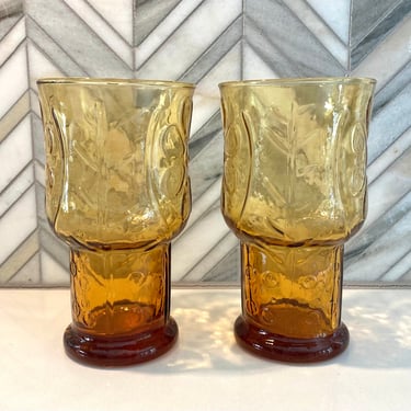 Libbey Country Daisy Tumblers, Set of 2, Vintage, Retro Glassware, Glasses, 12 oz. Ice Tea, Water, 70s 