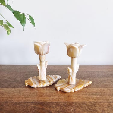 Vintage Onyx Tulip Candlestick Holders, Set of 2 