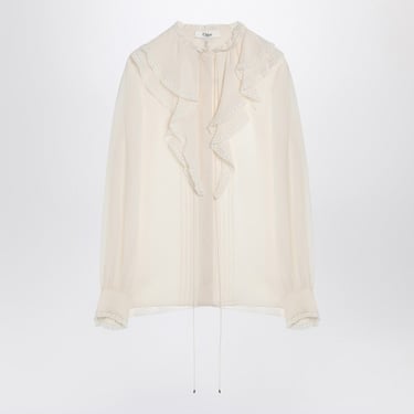 Chloé White Silk Ruffle Blouse Women