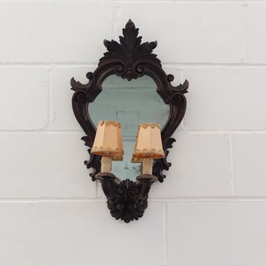 1920s French carved wood rococo style mirror sconce