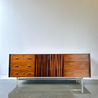 Mcm rosewood and walnut with lucite low dresser or credenza 