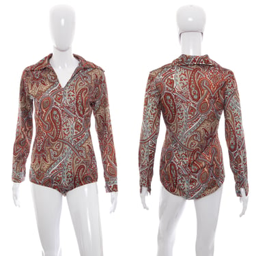 1970's Red and Tan Paisley Bodysuit Size M