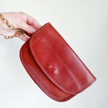 Vintage Brown Leather Convertible Handbag / Clutch / Belt Bag 