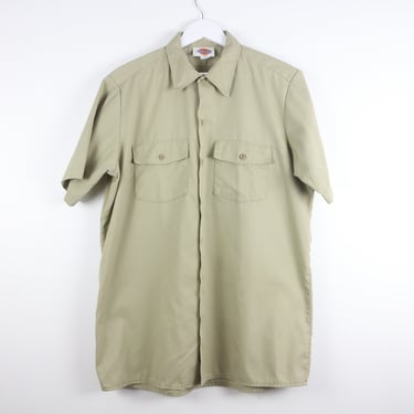 vintage 90s y2k KHAKI men's DICKIES cotton/poly blend vintage short sleeve button down chino -- Size Large 
