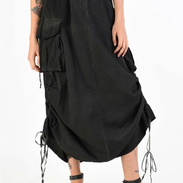 Side Ruche Details Maxi Skirt in BLACK or OLIVE