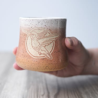 Hummingbird Ceramic Tumbler - Introvert Collection Rustic Handmade Pottery in Blush Pink 