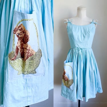 Vintage 1950s John Wolf Puppy Pocket Dress / XXS / Junior Dress 