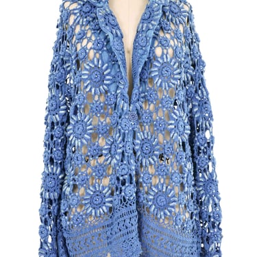 Blue Embellished Floral Crochet Jacket