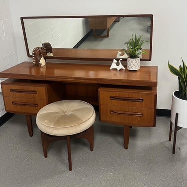 Mid Century Danish Modern Teak G Plan Fresco Desk / Vanity With Stool 