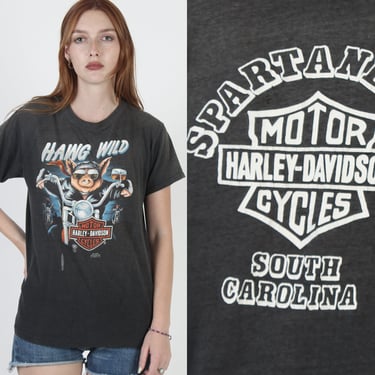 1986 3D Emblem Harley Davidson Hawg Wild Pig T Shirt 