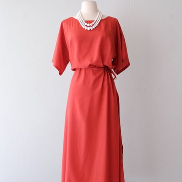 Red Hot 1980's Silk Dress / Sz M