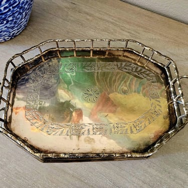 Hollywood Regency Faux Bamboo Brass Tray 