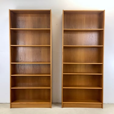 Pair Tall Vintage Modern Teak Bookcases 