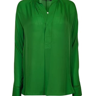 Polo Ralph Lauren - Green Long Sleeve Silk Notch Neckline Top Sz XS