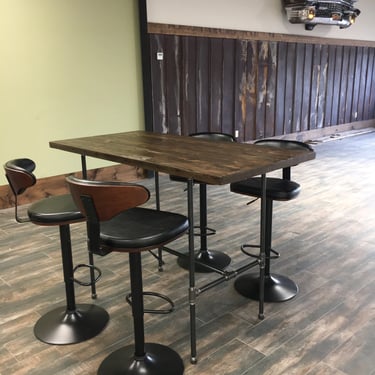 Industrial Bar Table w/ reclaimed wood & pipe legs. Choose height- 30" table, 36" counter or 42" bar in order notes, size, top, finish 