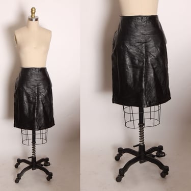 Deadstock 1980s Black Leather Stitched Patchwork Style Biker Pencil Skirt by Leather & Soul -M 