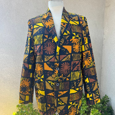 Vintage 60s men’s blazer Sandwich Isles Polynesian print cotton R36 