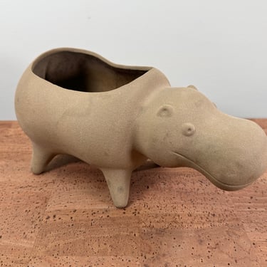 Vintage Pottery Hippo Planter - Smiley Face Full Body 