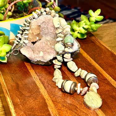 Multi Gemstone Necklace Silver Accents Amanozite Aqua Vintage Handmade Jewelry 