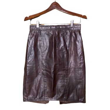 Vintage Brown Leather Skirt High Waisted Pencil Skirt 