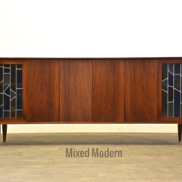 Walnut and Glass Sideboard Credenza 