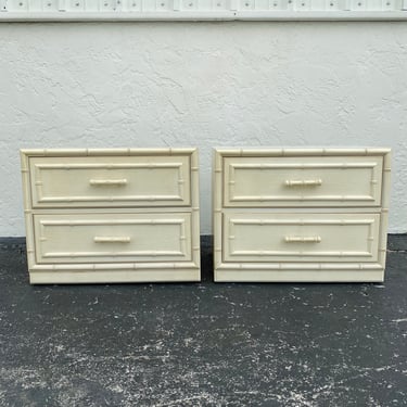 Set of 2 Faux Bamboo Nightstands by Dixie Aloha FREE SHIPPING - Vintage Hollywood Regency Coastal Bedroom Furniture 