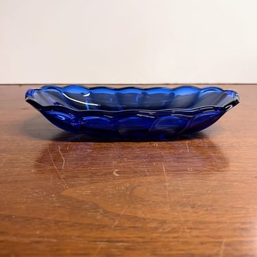 Vintage Anchor Hocking Cobalt Blue Banana Split Dish Mid Century Modern 