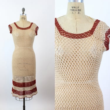 1970s does 1930s KNIT crochet dress small medium | new winter 