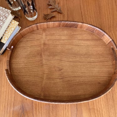 vintage oval teak wood tray with handles - large oval GoodWood serving tray 