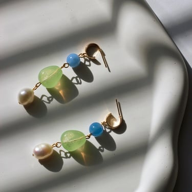 Elegant Dangle Earrings / Gift For Her / Blue Green Beaded Earrings 
