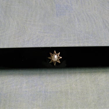 Antique 14K Gold and Onyx Bar Pin, Antique Victorian Jewelry, 14K Gold and Pearl Bar Pin (#4245) 
