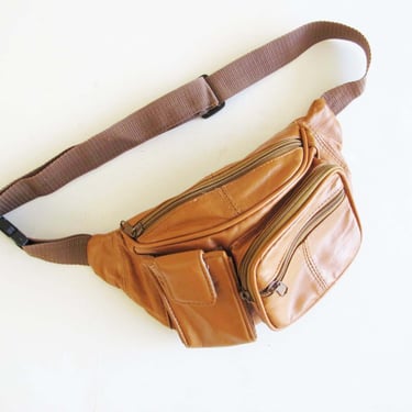 Vintage Leather Fanny Pack - Brown Leather Crossbody Bag -  90s Leather Purse - Leather Belt Bag  - 90s Bag Unisex Fannypack 