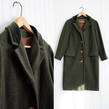 green wool coat 60s 70s vintage dark green tweed wool velvet heavy coat 