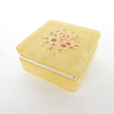 Italian Alabaster Box with Cherry Blossom Design Made in Italy 