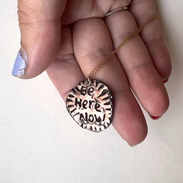 Be Here Now Medallion Bronze Talisman Charm Pendant 