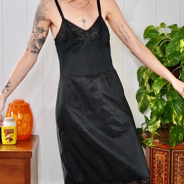 50s Black Slip Dress 1950s Slip Dress Mesh Lace Chest Lace Hem 1950s Black Slip Dress Lingerie Nightgown Basque Waist Size 34 