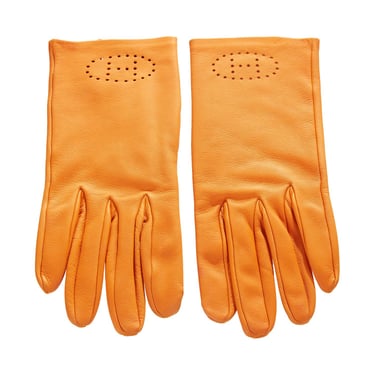Hermes Orange Leather Gloves