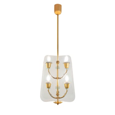 Fontana Arte Elegant 4-Light Glass and Brass Chandelier 1940s