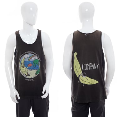 1990's Fruit of the Loom Black and Multicolor Banana Graphic Print Tank Size L/XL