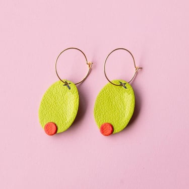 Pimento Olive Earrings - Reclaimed Leather Statement Earrings 