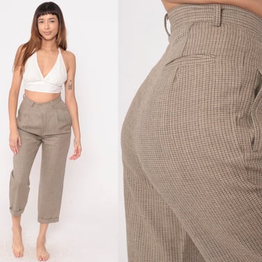 High Waisted Pants 80s 90s Vintage Heavy Gray Wool Dark Academia Pleated  Trousers 