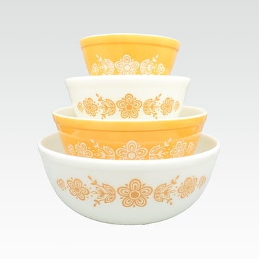 Pyrex Butterfly Gold Nested Mixing Bowl Set, EXCELLENT Condition | Vintage 1970s Collectible Kitchenware Bakeware 401 402 403 404 