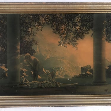 Maxfield Parrish Daybreak Lithograph in Gold Painted Frame 