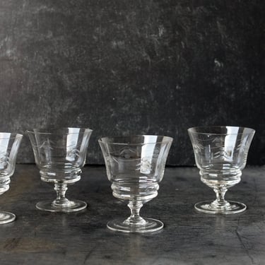 Petite Etched Wine Glass Matched Set of 5